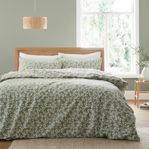Bianca Shadow Leaves 200 Thread Count Cotton Reversible Single Duvet Cover Set with Pillowcase Green