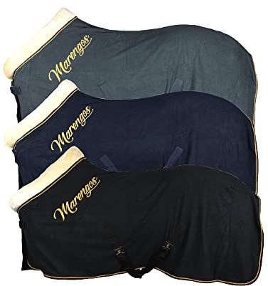 Marengos - Abschwitzdecke Royal | Pferdedecke mit Kreuzgurten, weichem Kragen, Brustschnalle & Schweifriemen | Fleecedecke mit schneller Feuchtigkeitsaufnahme | Stalldecke in Graphit | 125cm