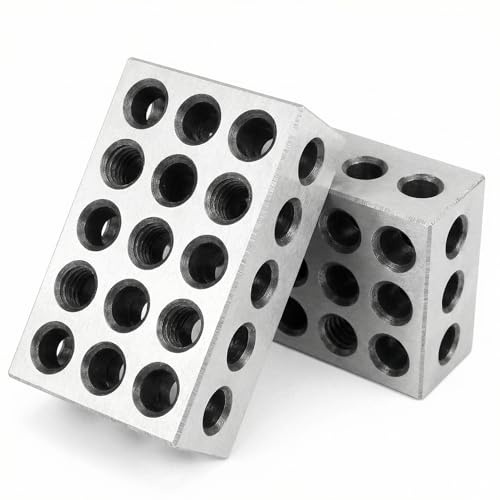QWORK® 2 Stück Parallelblöcke Metrische 1-2-3 Blöcke, 23 Löcher Spannblöcke, Größe 25 x 50 x 75 mm, Präzision 0.005mm, Fräsmaschinenzubehör
