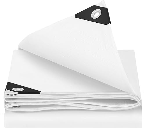 WOLTU Telone Idrorepellente per Esterno 2x2 m Telo Occhiellato Rinforzato in PE 140g/m² Copertura per Piscina Auto, Mobili da Giardino, Antipioggia e Antivento, Bianco