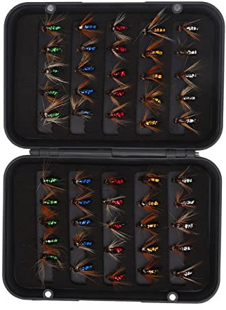 Mrisata Fliegenfischen-Köder-Set, Mehrfarbig, 50 Stück, Professioneller Haken aus Hartstahl