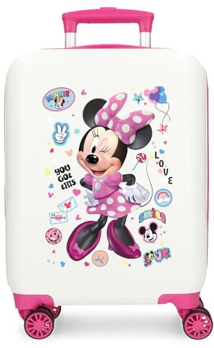Disney Joumma Minnie Party Valigia da cabina bianca Valigia per bambini, rigida ABS, chiusura a combinazione laterale, 28,4 l, 2 kg, 4 ruote doppie bagaglio a mano, Party, Valigia 50