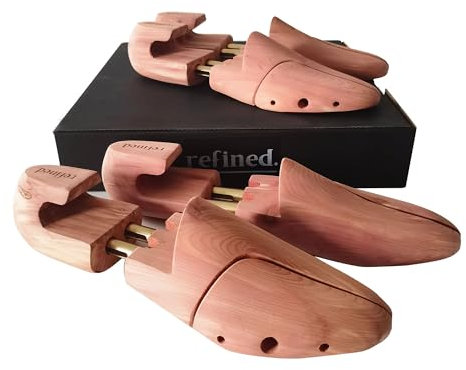 Refined.Cedar Shoe Tree 2 Pack Red Cedar Wooden Shoe Trees with Twin Tubes,Men's Twin Tubed Shoe Trees 6-16Sizes shoe tree wood (2Pairs, EU 42-43 / Medium / 9-10.5 US)