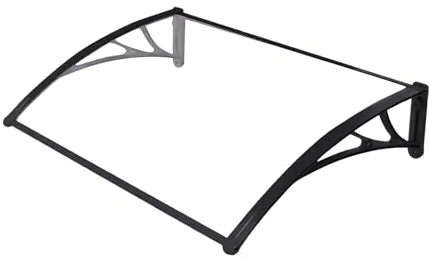 Auvent Porte D'entree, Auvent en Polycarbonate, Marquise de Porte Exterieur, Marquise Porte D'entree, Store Exterieur Terrasse (Auvent Transparent/Support Noir)(Size:80*100cm/31.5*39.4in)
