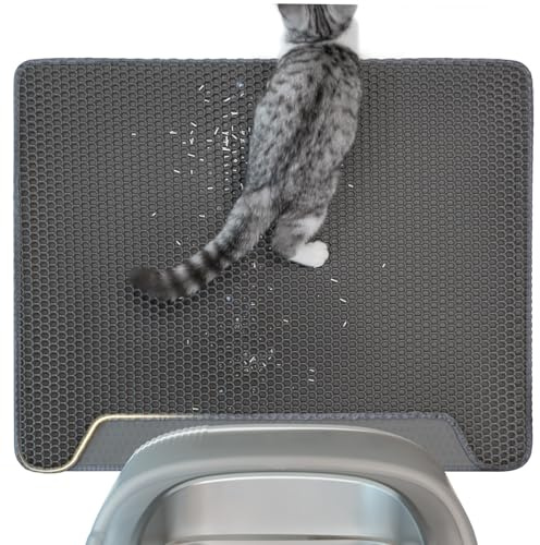 Conlun Cat Litter Mat Waterproof,Honeycomb Double Layer Design, Urine and Waterproof Material, Cat Litter Tray Mat 76x61 cm,Grey