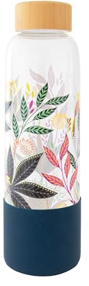 Sara Miller Savannah Glass Water Bottle with Bamboo Lid and Silicone Sleeve – Reusable Drinks Bottle for Home, Work, or on the Go