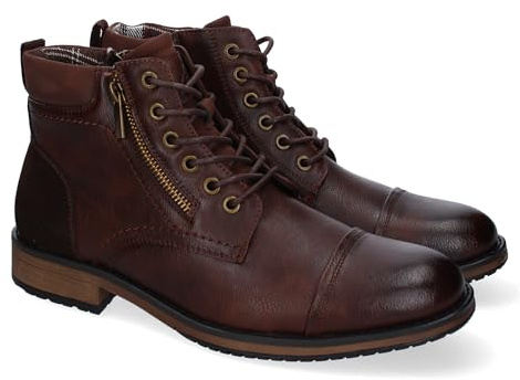 shoes&blues.es 88106 Botines de Hombre, Comodos y Elegantes, Diseno Clasico con Punta Redonda, Adorno de Cremallera, Cierre de Cordones y Cremallera Lateral. Marron Talla 40