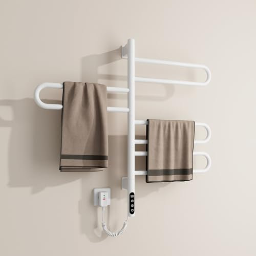 EMKE Toallero Eléctrico de Baño 780 x 430 mm, Toallero Giratorio a 180°, Radiador Inteligente, Toallero Eléctrico, Blanco, 130W