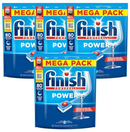Finish Power pastilles lave vaisselle - Nettoyage et brillance à chaque lavage - 80 tablettes - lot de 4