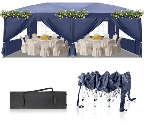 Bonnlo Tonnelle de Jardin Pliante 3x6 imperméable/Tente de Réception Pop-up Inclus Sac de Transport/Barnum Pliant 3x6 Jardin Exterieur Rapide à Installer/Gazebo pour BBQ et Événements (Bleu Marine)