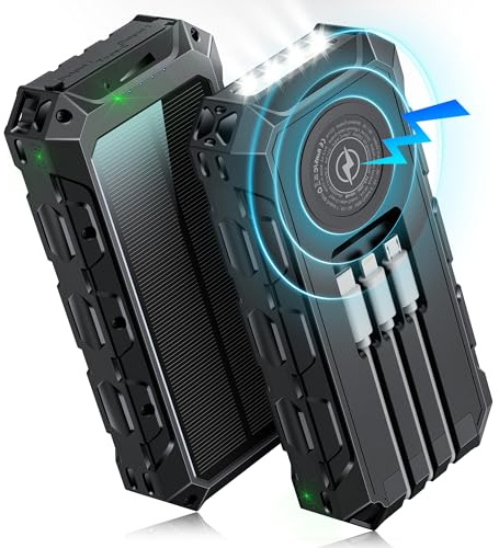Power Bank 49933 mAh, batterie solaire sans fil, chargeur rapide portable avec câble intégré, 7 sorties/2 entrées, avec lampe de poche/affichage LED pour smartphone