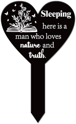 GLOBLELAND Placa conmemorativa en forma de corazón para parientes de jardín, placa humorística conmemorativa de la naturaleza para cementerio, estaca acrílica para tumba, impermeable, libro de plantas