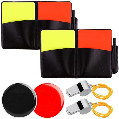 Tkxjry Kit de Tarjetas Arbitro, Kit Arbitro Futbol, con 2 * Tarjeta de árbitro, 2 * Silbato de Metal con Cordón,1 * Monedas de votación, para Fútbol Baloncesto Deportivos Juegos