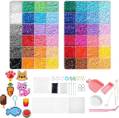Domality 26000 2.6mm Mini Fuse Beads Kit, 48 Colors All in One Easy DIY Beads Craft Kit Including Pegboard, Melting Beads, Ironing Paper, Tweezers & Colorful Hooks, Creative Arts & Crafts Gift