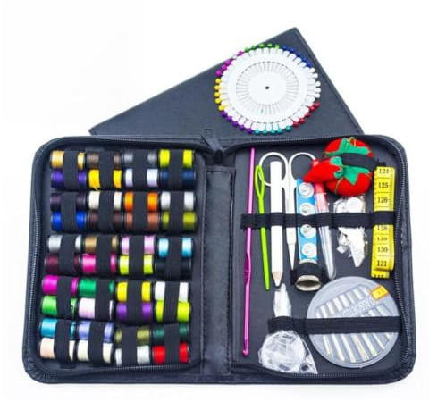 FRCOLOR 129 pièces Ensemble de fil à coudre Kit d'aiguilles à coudre avec 1 règle 1 coupe-fil 1 paire de ciseaux et sac de rangement zippé pour vêtements et loisirs créatifs