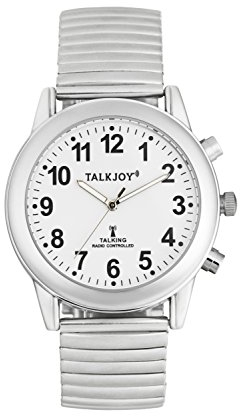 TalkJoy Herren Sprechende Uhr FUNKUHR Metallzugarmband Silber Zeitansage Datum Wochentag