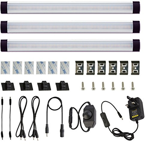 AIBOO Under Cabinet Lights Bar, Cupboard Lights with Dimmer Switch, Ultra Thin Kitchen Lighting 240V, Wardrobe Closet Cupboard Light Strip 2700K WarmWhite (3 Panels)