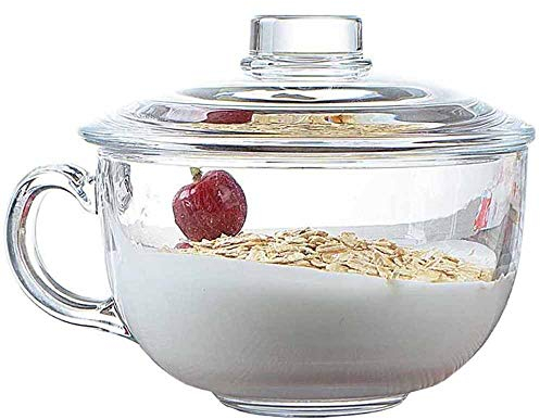 TAMUME Frühstückstasse 550ml Mikrowellengeeignet Glas Müslischale mit Glasdeckel, Glasschale und Becher für Mikrowelle