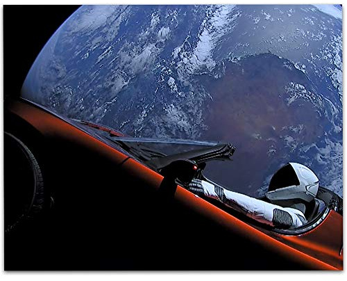 Lone Star Art Astronomy Poster - SpaceX Falcon Tesla Heavy Demo Mission - 11x14 Unframed Art Print - Vintage Space Wall Art for Dark Academia, Astronomers & Space Enthusiasts