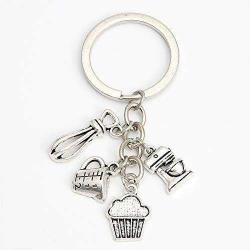 1 porte-clés pour cuisiniers, chefs, boulangers, cuillères à mesurer, porte-clés, accessoires de cuisine, bijoux de pâtisserie, Argent vieilli., L