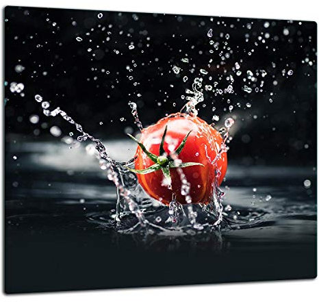 TMK I Crédence de cuisine, protection anti-éclaboussures, en verre trempé, 65 x 60 cm, verre décoratif avec ruban adhésif autocollant, crédence arrière en verre de cuisine, noir tomate