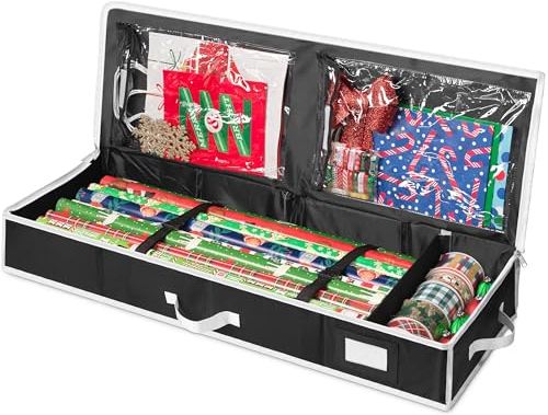 Handy Laundry Gift Wrap Storage Organizer, Easily organize Wrapping Paper, Ribbons, Bows, Scissors, Fits 18-24 Standard Rolls, Keeps Gift Supplies in Perfect Condition & Ready for Next Season, (Black)