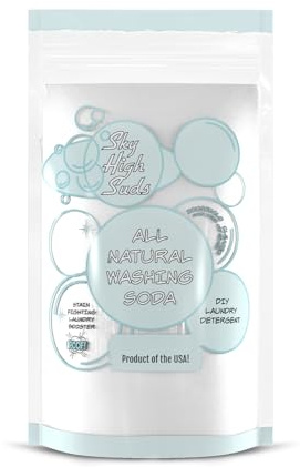 Grehge ra Strength Washing Soda (Soda Ash) Product of the USA. Free Renewable Wooden Scoop. Reusable & Recyclable Packaging. (2 Pounds)