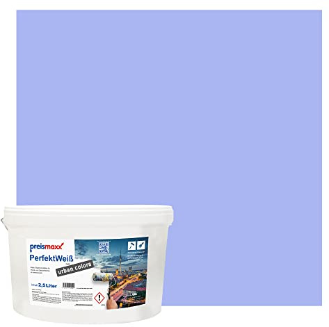 Preismaxx Perfektweiß Wandfarbe blaulila lila matt 2,5L - Innenwandfarbe für kreative Wandgestaltung, blue-purple, Innenfarbe, hohe Deckkraft Klasse 2, Trendfarbe für Wohnzimmer, bunte Akzentfarbe