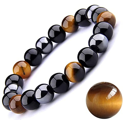 EUMENIDES Tigeröga armband, klass 5A kvalitet, tigeröga och obsidian magnet,, 6,7 Zentimeter, Sten