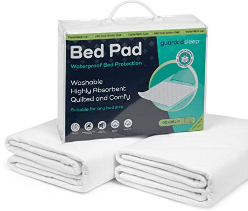 2 x Washable bed mats by guardedsleep | Premium quality waterproof bed pads | Incontinent bed wetting sheets for adults or children | Reusable mattress protector (2, Without Wings (White))