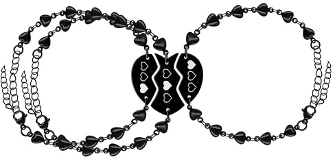 Tobestu 3 piezas de pulseras de rompecabezas de corazón para mujer, pulseras ajustables de eslabones de corazón de acero inoxidable negro para hermanas, amigas, familia, regalos de amistad YA4838