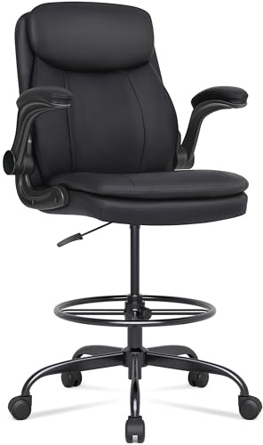 Misolant Drafting Chair, Tall Office Chair for Standing Desk, High Leather Executive Office Chair with Adjustable Height and Flip-up Armrest for Counter Height Desk