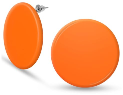 Soul-Cats knallig bunte Scheiben Ohrstecker Ohrringe matt rund 35 mm Partyschmuck, Farbe:orange