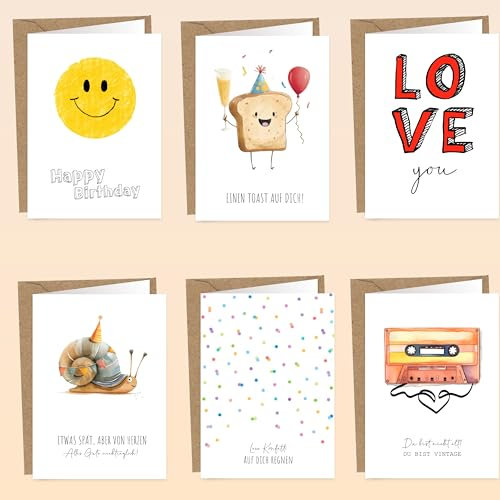 LOViLEE 10x Geburtstagskarten Set mit Umschlag & Stickern - Glückwunschkarten Geburtstag, Happy Birthday Karte - Grußkarten - Geburtstagskarte Frau, Geburtstagskarte Mann - Klappkarten Set 3