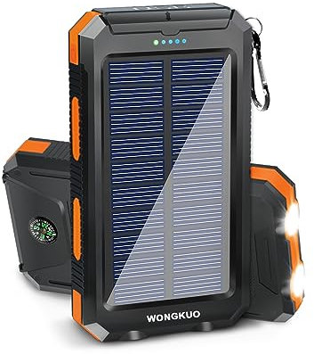 WONGKUO Cargador solar de 36800 mAh, cargador rápido QC3.0 con linterna LED, banco de energía portátil impermeable IP65 para actividades al aire libre
