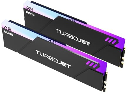 AGI UD858 TURBOJET RGB DDR5 32GB (2x16GB) DDR5 6400MHz CL36, 288-Pin UDIMM PC-Speicher RAM, kompatibel mit AMD Expo und Intel XMP – Schwarz