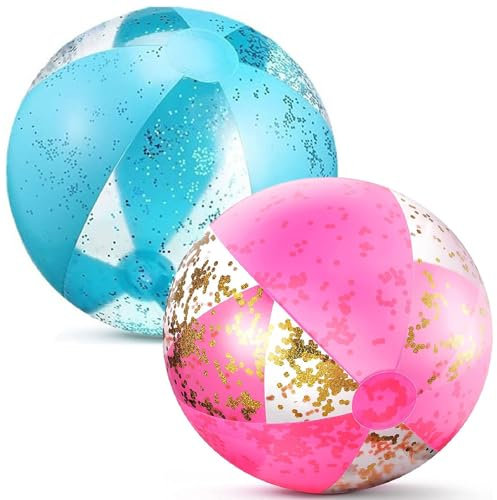 Kiuiom Glitzernder Wasserball,Glitzer Beachball,Glitter Wasserball Aufblasbar,Aufblasbarer Ball Glitzer für Sommeraktivitäten im Freien,Wasserspiele,Schwimmbad-Strandparty,2er Set