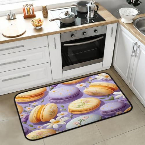 Mexpekil Tapete de cocina antideslizante de 99 x 51 cm, lavable, tapete de pasillo con estampado de postres de macarrón, tapete fino para interiores
