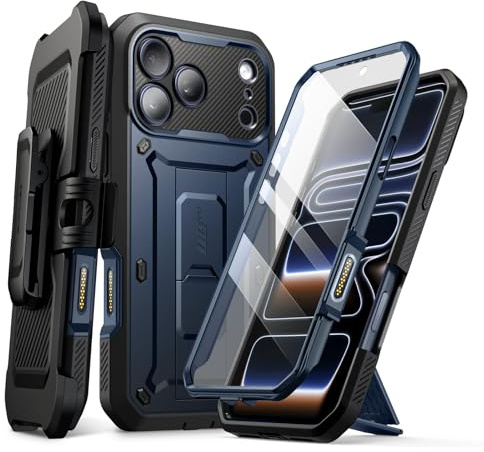 SUPCASE Coque pour iPhone 17 Pro 2025 avec Bouton Commande de Caméra [Béquille Intégrée & Protection d'Ecran] [Protection Militaire] (UB Pro) Coque Intégrale Robuste pour iPhone 17 Pro, Bleu