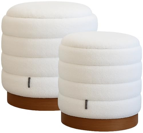 LAMBY HOME Lot de 2 tabourets de rangement de salon Borreguito - Coiffeuse, repose-pieds, ottomane, pouf lit, 46 x 42 x 42 cm + 37 x