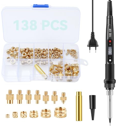 BOSYTRO 138 inserti filettati, set di punte per saldatura, 80 W, LCD, temperatura regolabile, saldatore per inserti filettati, dadi di fusione, M2, M2,5, M3, M4, M5, M6, M8, temperatura regolabile