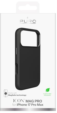 Puro Schutzhülle aus Flüssigsilikon für iPhone 17 Pro Max, schwarz ICON MAG PRO Magsafe, Kamerakante und Aluminium-Tasten