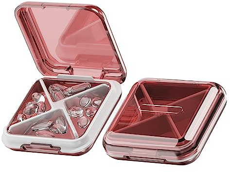 CHICIRIS Étui à Médicaments Portable, en Silicone et en Acier Inoxydable, Organisateur Compact pour les Voyages et un Usage Quotidien (rouge)