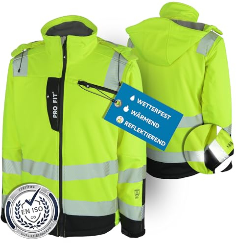 PRO FIT Winter Warnschutz-Softshelljacke neongelb/schwarz in Gr. L - reflektierende Arbeitsjacke - EN ISO 20471 Kl.3 - wasserabweisend & winddicht