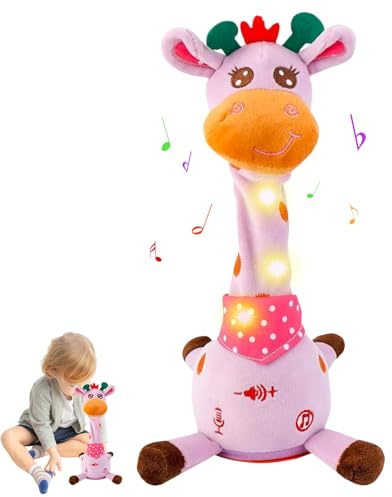 Cactus Che Balla e Ripete con Funzione di Controllo Del Volume, Bambola di Peluche Leggera Ripetere ciò Che Si dice Baby Incoraggiare la Parola Giocattoli Regali e Decorazione Della Casa Giraffa Rosa