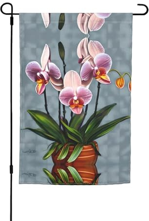 Drapeaux décoratifs imprimés d'orchidées florales, drapeaux de terrasse d'extérieur, 30,5 x 45,7 cm, adaptés pour la décoration de terrasse et d'extérieur.