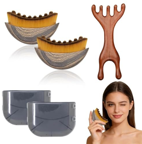 Cepillo Facial y Masajeador Capilar Para Drenaje Linfático, Set De 3 Piezas Para Masaje Facial y Capilar Para Pieles Sensibles, Contorno De Mentón y Mandíbula(Large size + Large size + Massage comb)