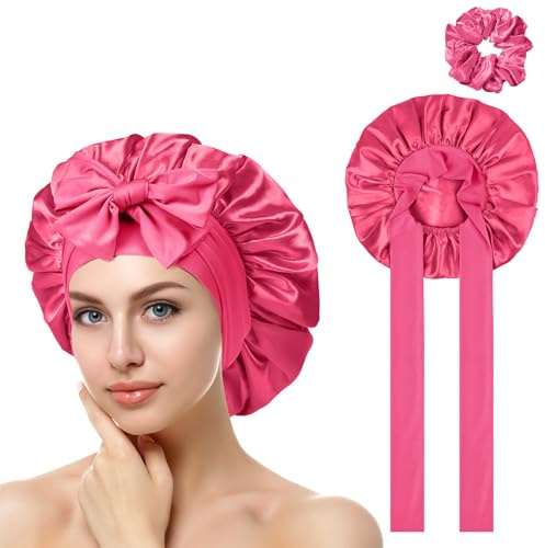 ACWOO Silkeshuva för att sova, dubbelsidig silkeshuva för att sova i håret för natten, bonnet med elastiskt band, satin hårmössa för kvinnor