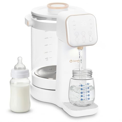Lionelo Babypresto 2.0 Preparador de Biberones Automático con Temperatura Regulable 40-100 °C, Dosificación 30-300 ml, UV, Depósito 3 L, Luz Nocturna, Memoria de Ajustes y Bloqueo Táctil, Pantalla LED