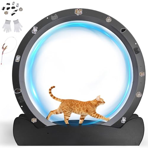GTPLAYER Roue pour Chat, Roue d'exercice pour Chat, XL- 100 cm, Ultra-silencieuse avec Tapis Amovible, Autocollants, système de Verrouillage, Métal, Oreilles de Chat Noir, Cadeaux pour Votre Chats